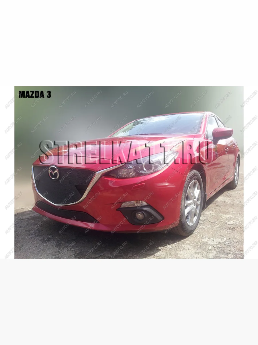 Зимняя заглушка решетки радиатора (верх) Премиум Стрелка11 Mazda 3/Axela BM дорестайлинг, хэтчбэк (2013-2016) (черная)  в Керчи Республика Крым
