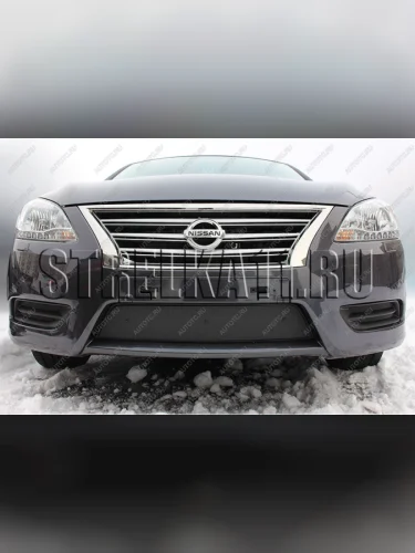 Зимняя заглушка решетки радиатора Стрелка11 (черная) Nissan Sentra 7 B17 седан (2014-2017)