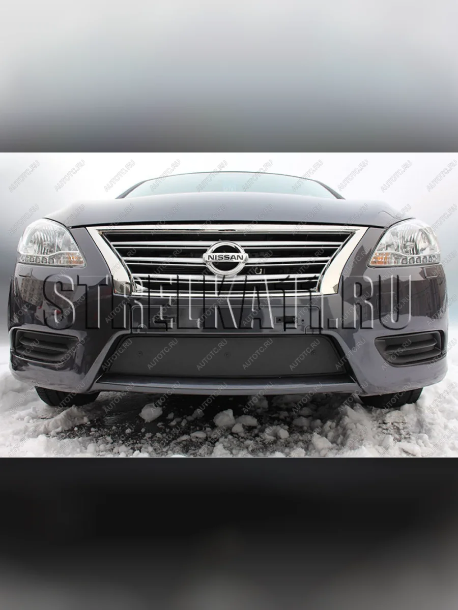 Зимняя заглушка решетки радиатора Стрелка11 Nissan Sentra 7 B17 седан (2014-2017) (черная)  в Перми Пермском крае