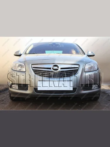 Зимняя заглушка радиатора в бампер (на винтах) Стрелка11 (черная) Opel Insignia A дорестайлинг седан (2008-2013)