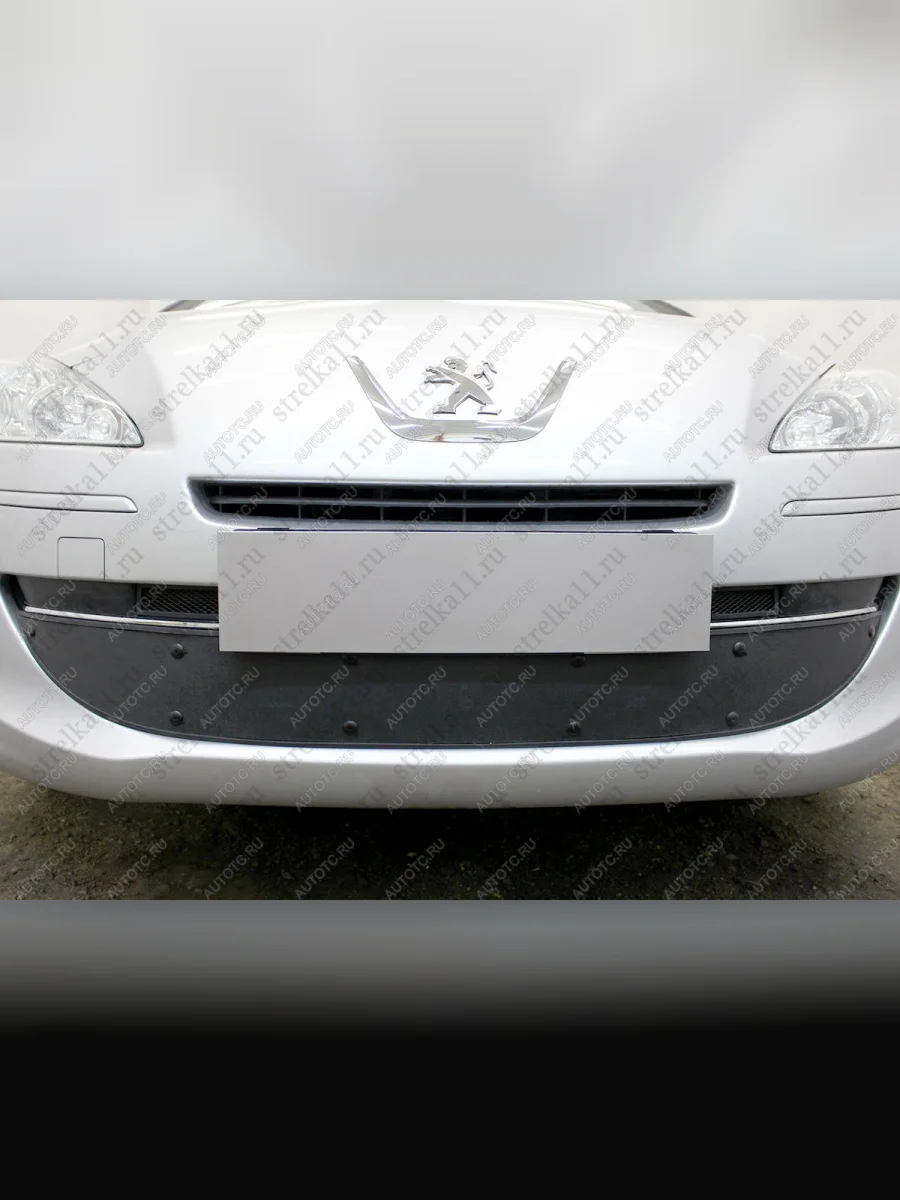 Зимняя заглушка решетки радиатора (3 части) Стрелка11 Peugeot 408  дорестайлинг (2010-2017) (черная)  в Воронеже Воронежской области