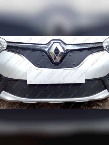 Зимняя заглушка решетки радиатора (верх) Стрелка11 (черная) Renault Kaptur дорестайлинг (2016-2020)