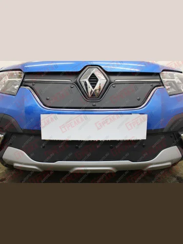 Зимняя заглушка решетки радиатора (верх) Стрелка11 (черная) Renault Logan 2 рестайлинг (2018-2025)