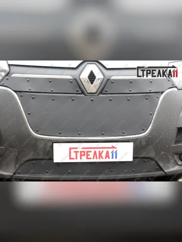 Зимняя заглушка решетки радиатора (верх, 2 части) Стрелка11 (черная) Renault Master  FV,JV (2019-2025) фургон 2-ой рестайлинг