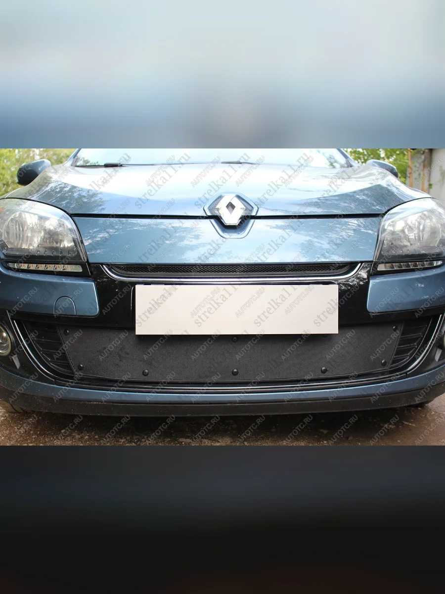 Зимняя заглушка решетки радиатора (верх) Стрелка11 Renault Megane купе 3 дв. 2-ой рестайлинг (2014-2016) (черная)  в Воронеже Воронежской области