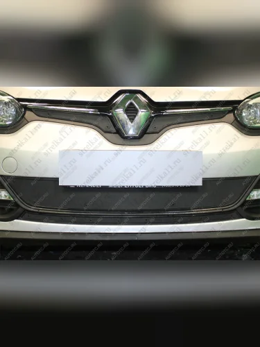 Зимняя заглушка решетки радиатора (верх, 2 части) Стрелка11 (черная) Renault Megane универсал  рестайлинг (2013-2016)