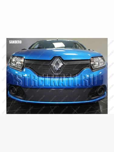 Зимняя заглушка решетки радиатора (низ) Стрелка11 (черная) Renault Sandero 2 дорестайлинг (2014-2018)