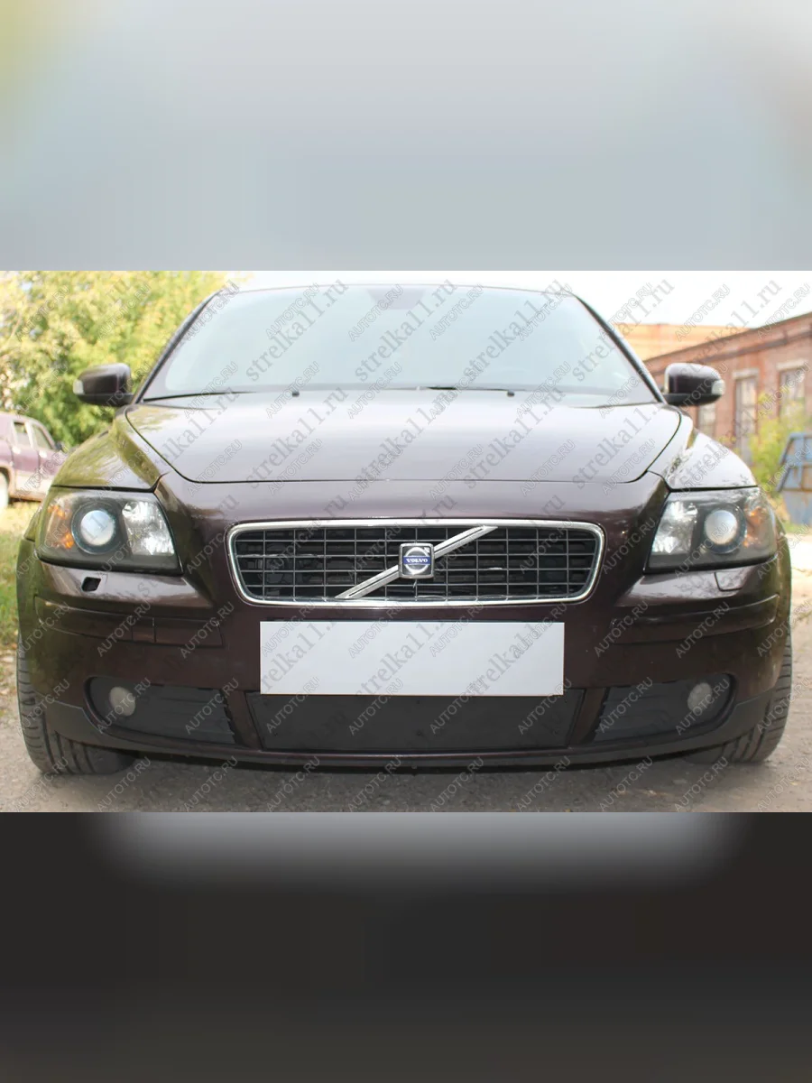 Зимняя заглушка решетки радиатора Стрелка11 Volvo S40 MS седан дорестайлинг (2004-2007) (черная)  в Керчи Республика Крым