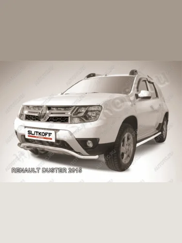Защита переднего бампера (нержавейка, волна 57) Slitkoff (полированная) Renault Duster  HS (2015-2021) рестайлинг
