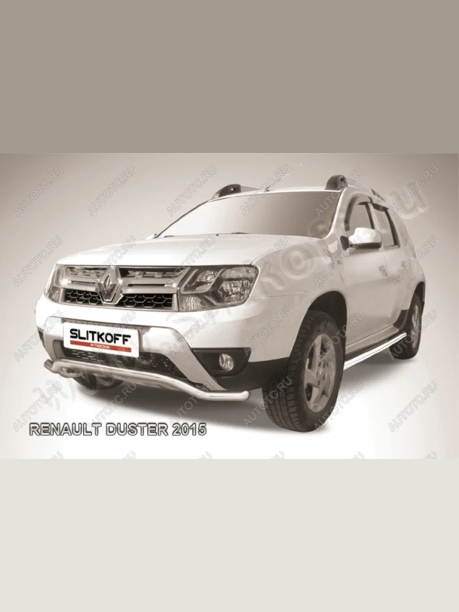 Защита переднего бампера (нержавейка, волна 57) Slitkoff  Renault Duster (2015-2021) HS (полированная)  в Самаре Самарской области