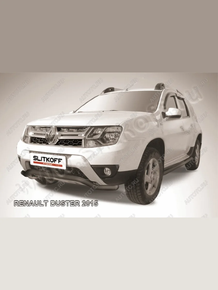 Защита переднего бампера (нержавейка, волна 57) Slitkoff  Renault Duster (2015-2021) HS (с окраской в черный цвет)  в Керчи Республика Крым