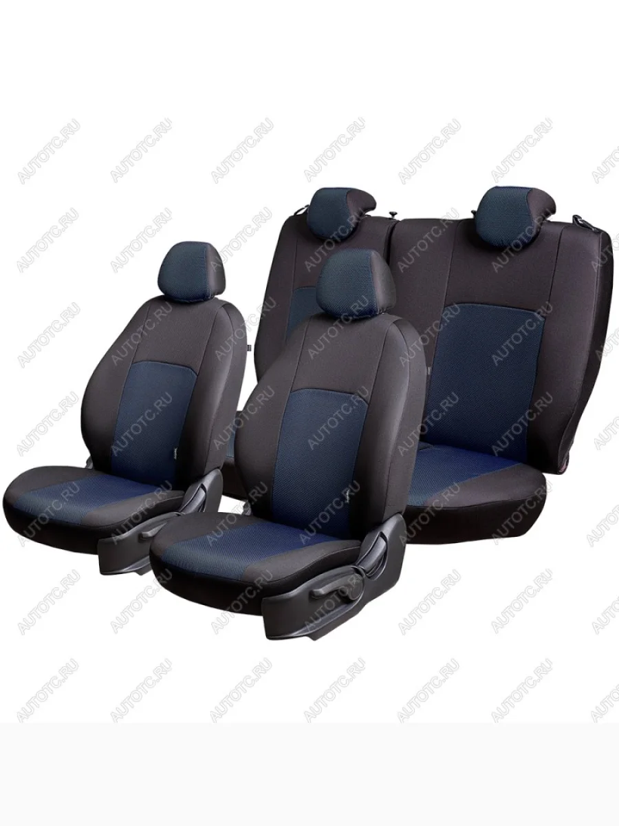 Чехлы для сидений (РЗСиС6040, ЖАККАРД) ДУБЛИН Lord Auto Ford Focus 3 универсал дорестайлинг (2010-2015) (черный/синий)  в Перми Пермском крае