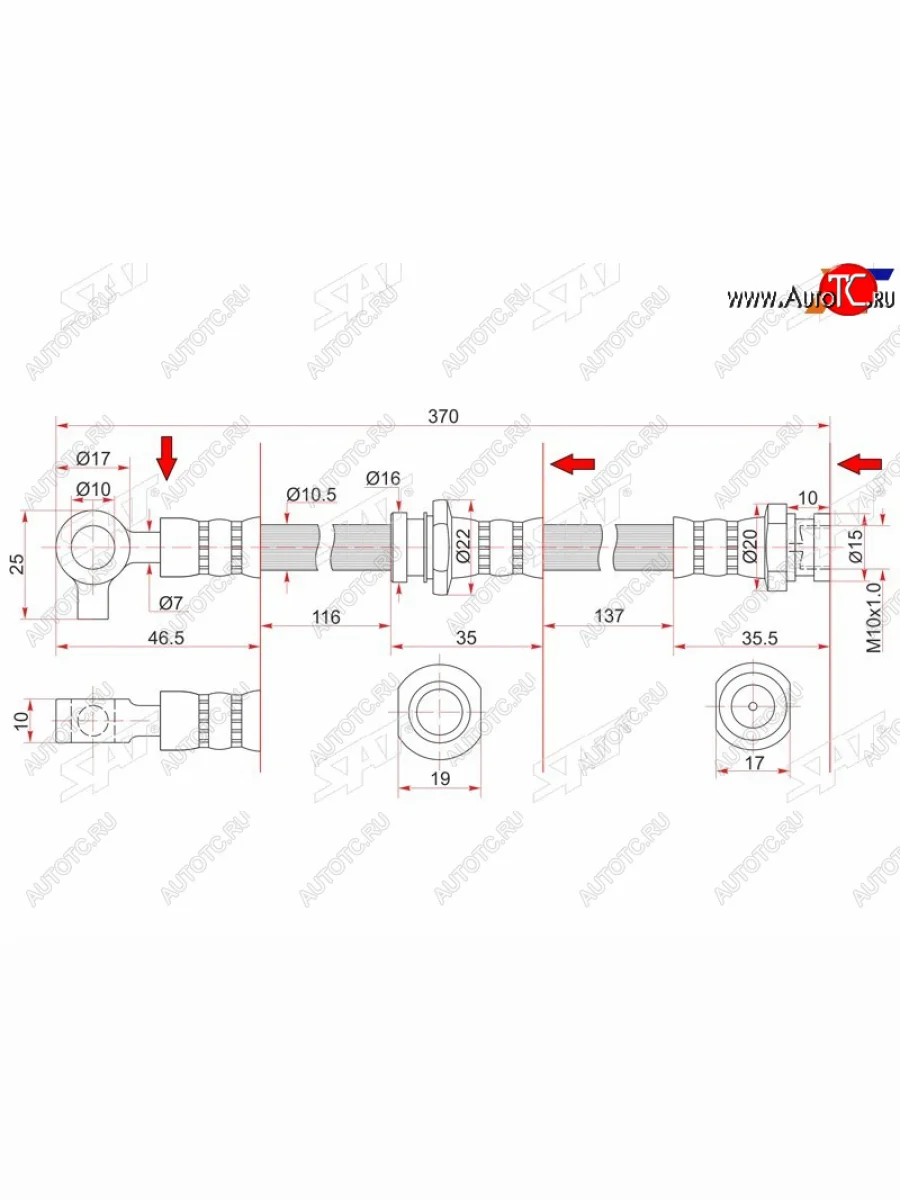 Шланг тормозной передний (Таиланд) LH=RH SAT Nissan Patrol 5 Y61 2-ой рестайлинг (2004-2010)  в Керчи Республика Крым