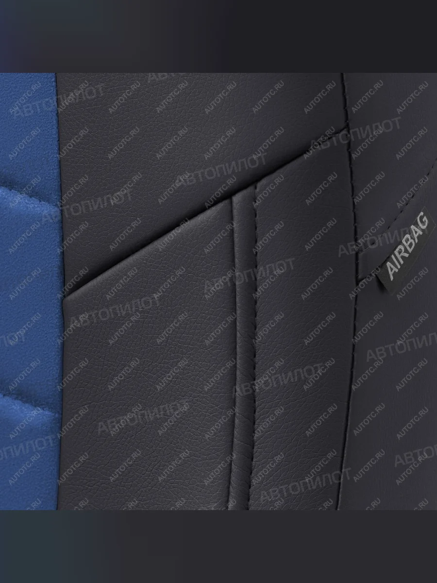 Чехлы на сиденья Алькантара (раздел. 40/60+ вырез под задний подлокот. экокожа) Автопилот Opel Astra J хэтчбек 5 дв. дорестайлинг (2009-2012) (черный/синий)  в Керчи Республика Крым