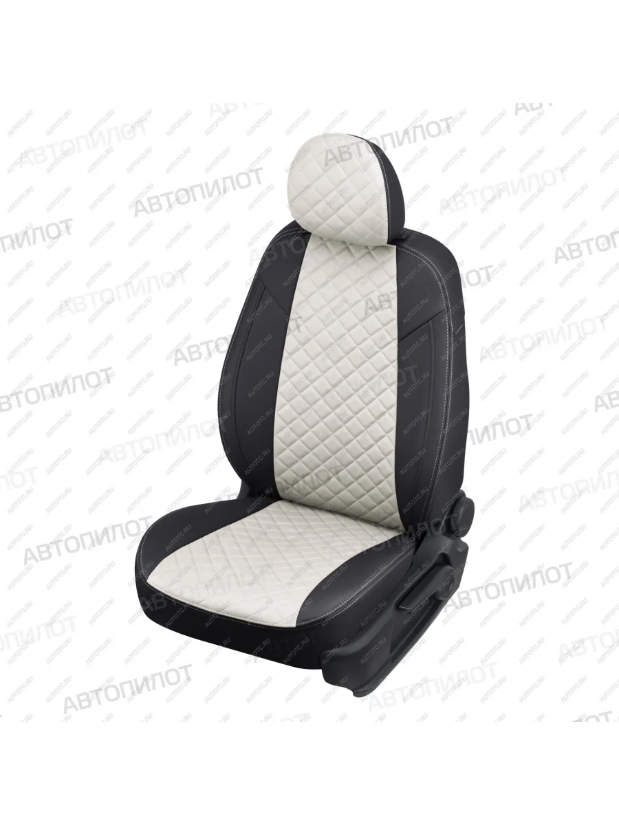 Чехлы на сиденья Ромб (раздел. 40/60+ вырез под задний подлокот. экокожа) Автопилот Nissan Note 1 E11 дорестайлинг (2004-2008) (черный/белый)  в Керчи Республика Крым