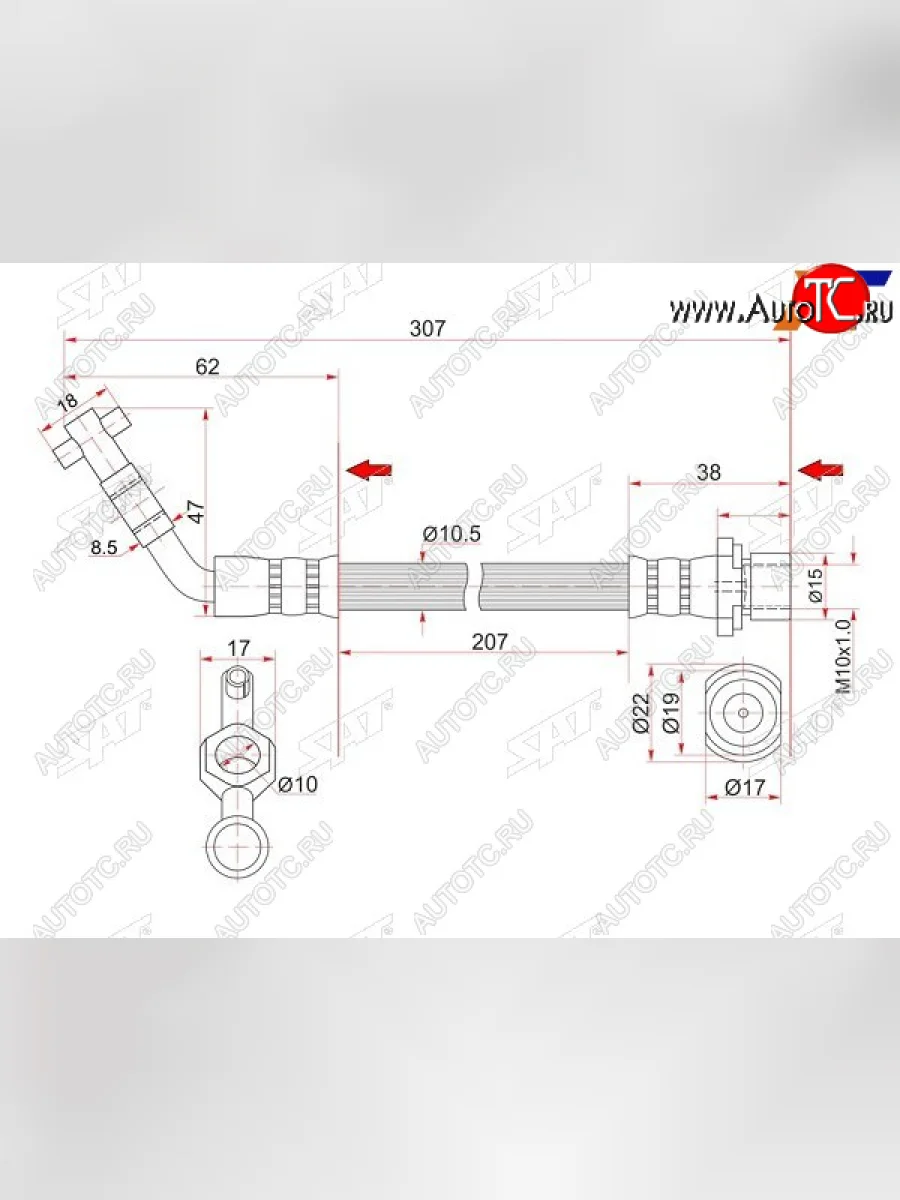 Шланг тормозной задний (Таиланд) LH=RH SAT Toyota Estima Emina XR10, XR20 минивэн дорестайлинг (1992-1994)  в Перми Пермском крае