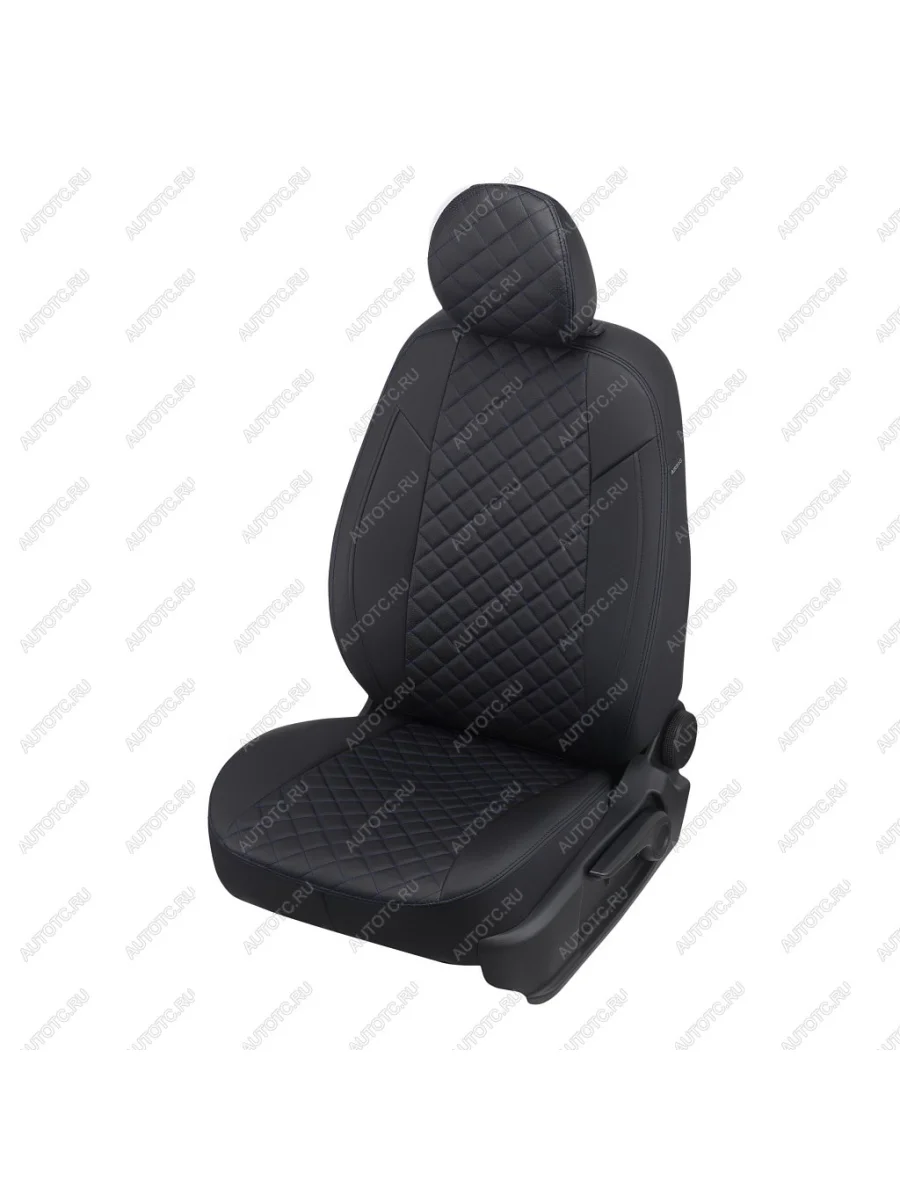 Чехлы на сиденья Ромб (передн. кресла Sport раздел. 40/60 экокожа) Автопилот Skoda Octavia A7 дорестайлинг универсал (2012-2017) (черный/строчка синяя)  в Керчи Республика Крым