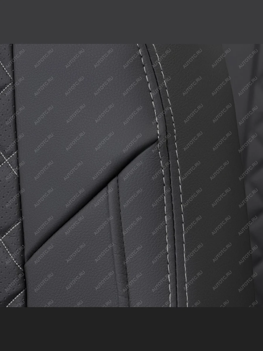 Чехлы на сиденья Ромб (раздел. 40/60 + вырез под зад. подлокот. экокожа) Автопилот SSANGYONG Actyon дорестайлинг (2010-2013) (черный/строчка белая)  с доставкой в г. Пермь