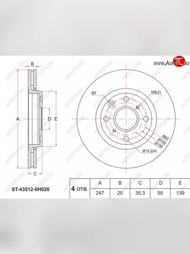 Диск тормозной передний Ø247 SAT CITROEN C1 P хэтчбэк 5 дв. 1-ый рестайлинг (2008-2012)