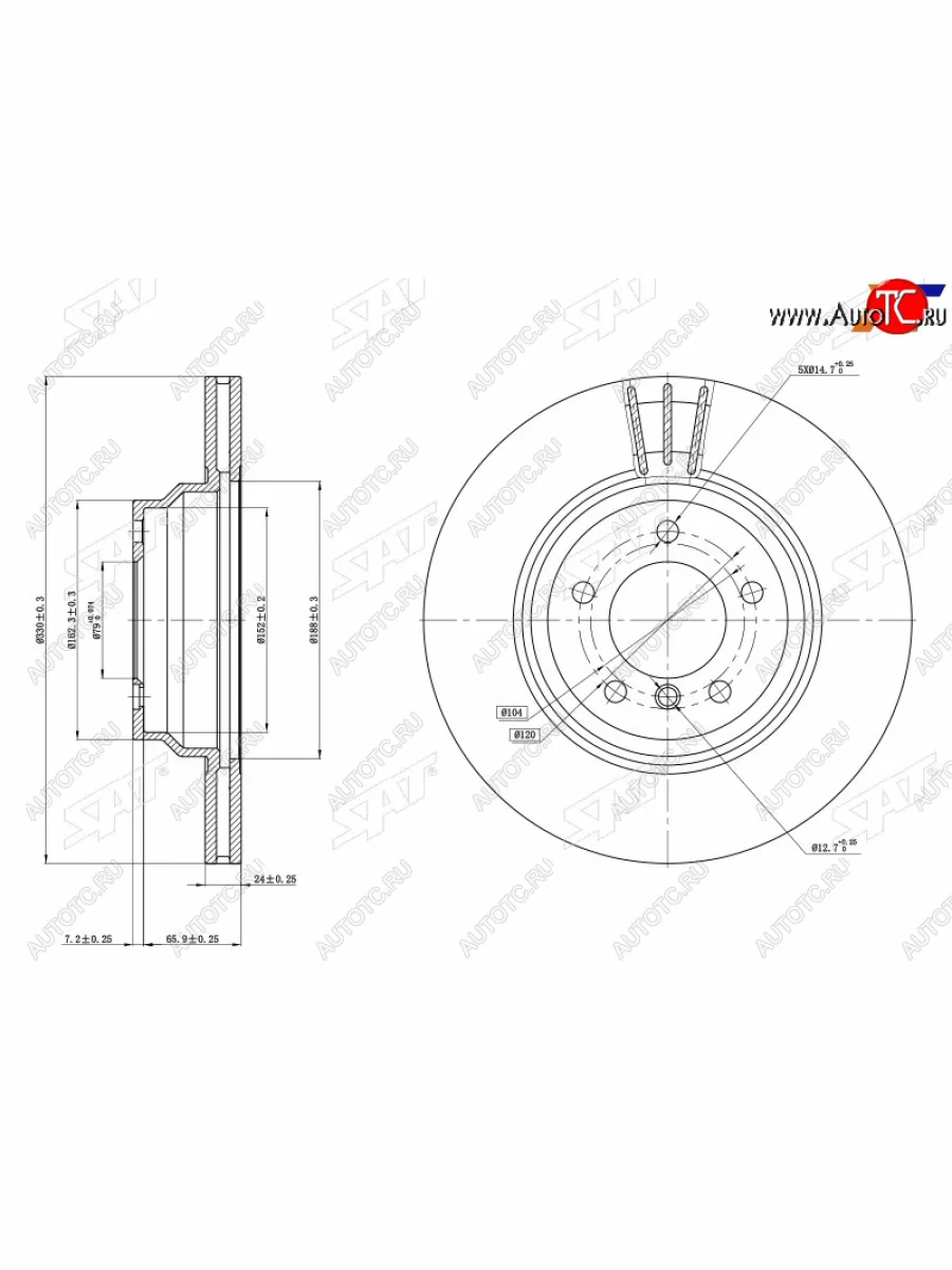 Диск тормозной передний Ø330 SAT BMW 1 серия E81 хэтчбэк 3 дв. рестайлинг (2007-2012)  в Керчи Республика Крым