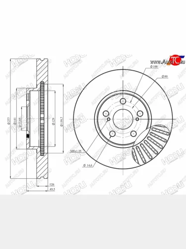 Диск тормозной передний Ø277 HOSU Toyota Avensis T250 седан дорестайлинг (2003-2006)