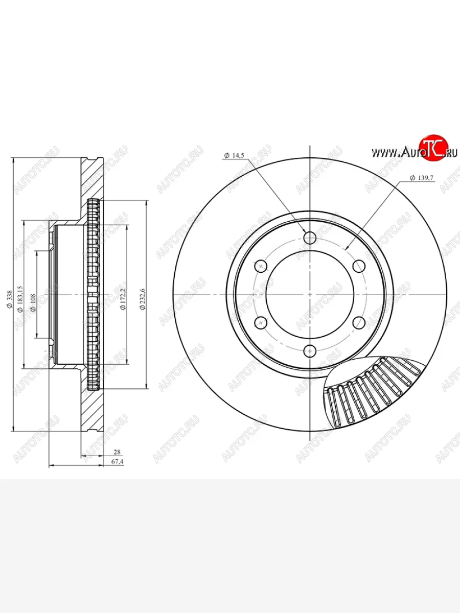 Диск тормозной передний Ø338mm HOSU Lexus GX470 J120 дорестайлинг (2002-2007)  в Керчи Республика Крым