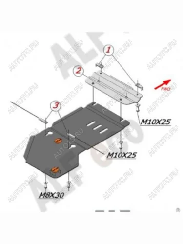 Защита кпп (V-3,0;3,0D;3,6) ALFECO (алюминий 4 мм) Volkswagen Touareg 2 NF дорестайлинг (2010-2014)
