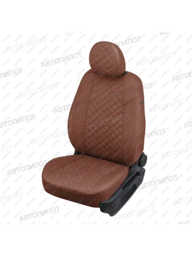 Чехлы на сиденья Ромб (3 отд. части экокожа) Автопилот (коричневый) Volkswagen Touran 1T дорестайлинг минивэн (2003-2006)