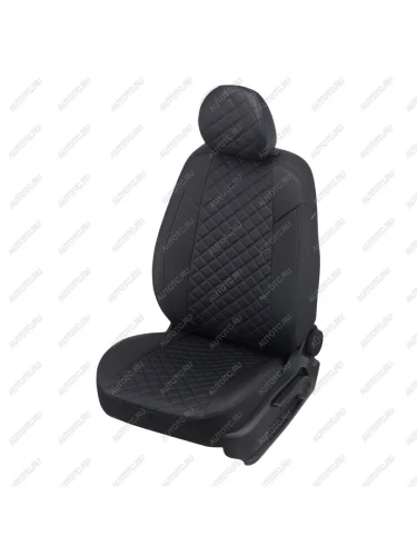 Чехлы на сиденья Ромб (comfortlinehighline со стол./без стол. пасс. спинка трансфор. экокожа) Автопилот (черный/строчка синяя) Volkswagen Tiguan Mk2 дорестайлинг (2016-2020)