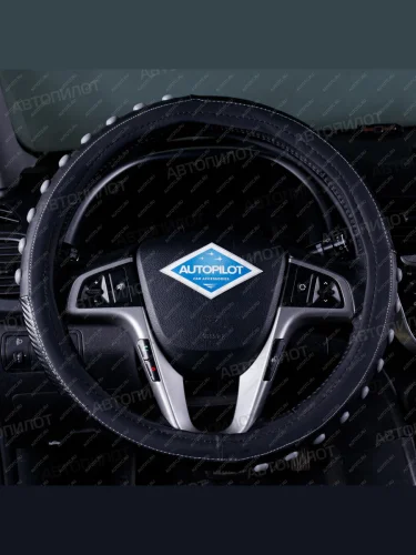 Оплётка на руль (37-39см BLW-011 кож/зам+карбон ) Автопилот Opel Astra H универсал рестайлинг (2007-2015) (черный/серый)