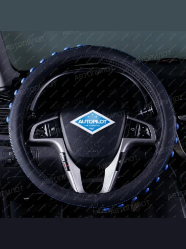  Оплётка на руль (37-39см BLW-011 кож/зам+карбон ) Автопилот Opel Astra H универсал рестайлинг (2007-2015) (черный/синий)