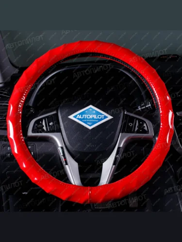 Оплётка на руль (37-39см BLW-012 кож/зам) Автопилот (красный) KIA Seltos SP2 рестайлинг (2022-2025)