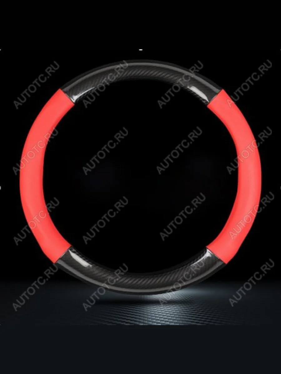 Оплётка на руль (37-39см BLW-015 кож/зам+карбон) Автопилот KIA Seltos SP2 рестайлинг (2022-2025) (черный/красный)  в Перми Пермском крае