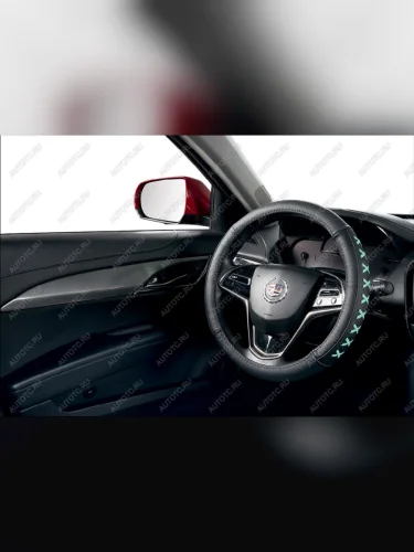 Оплётка на руль (37-39см GL2024 натурал.кожа) Автопилот (черный/зеленый) 