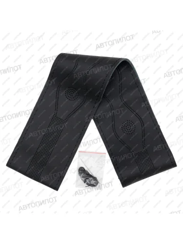 Оплётка на руль (37-40 см со шнуровкой Модель 2 цельный кусок натур. кожа) Автопилот Dong Feng Rich 6 DoubleCab рестайлинг (2021-2025) (черный)