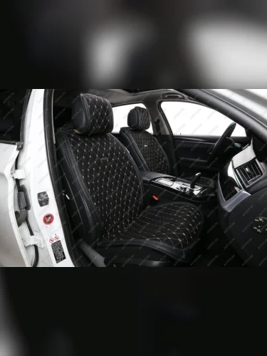 Накидка на сиденье (Alkantara Lux алькантара) Автопилот (черный/строчка бежевая) 