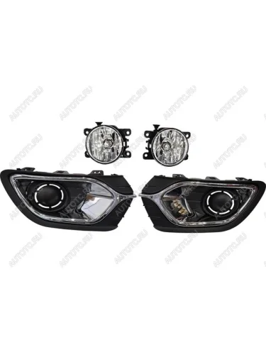 Противотуманные фары комплект (проводка, кнопка, решетка бампера, пр-во Китай) BodyParts Renault Logan 2 дорестайлинг (2014-2018)