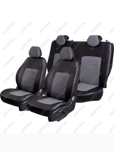 Комплект чехлов для сидений Минивэн 5 дв. (РЗСиС 40/20/40, 2П+1Г, Экокожа Илана+Орегон), Lord Autofashion ТУРИН (Черный, вставка серая, строчка серая) Chevrolet Rezzo (2000-2008)