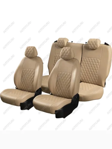 Комплект чехлов для сидений (РЗС 60/40+отдел.бок., 3Г, Экокожа Илана+Орегон), Lord Autofashion ТУРИН РОМБ (Бежевый, вставка бежевая, строчка бежевая) CITROEN C4 B7 седан рестайлинг (2015-2022)