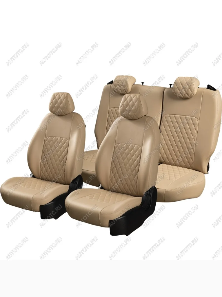 Комплект чехлов для сидений (РЗС 60/40+отдел.бок., 3Г, Экокожа Илана+Орегон), Lord Autofashion ТУРИН РОМБ  CITROEN C4 (2013-2022) B7 (Бежевый, вставка бежевая, строчка бежевая)  в Самаре Самарской области