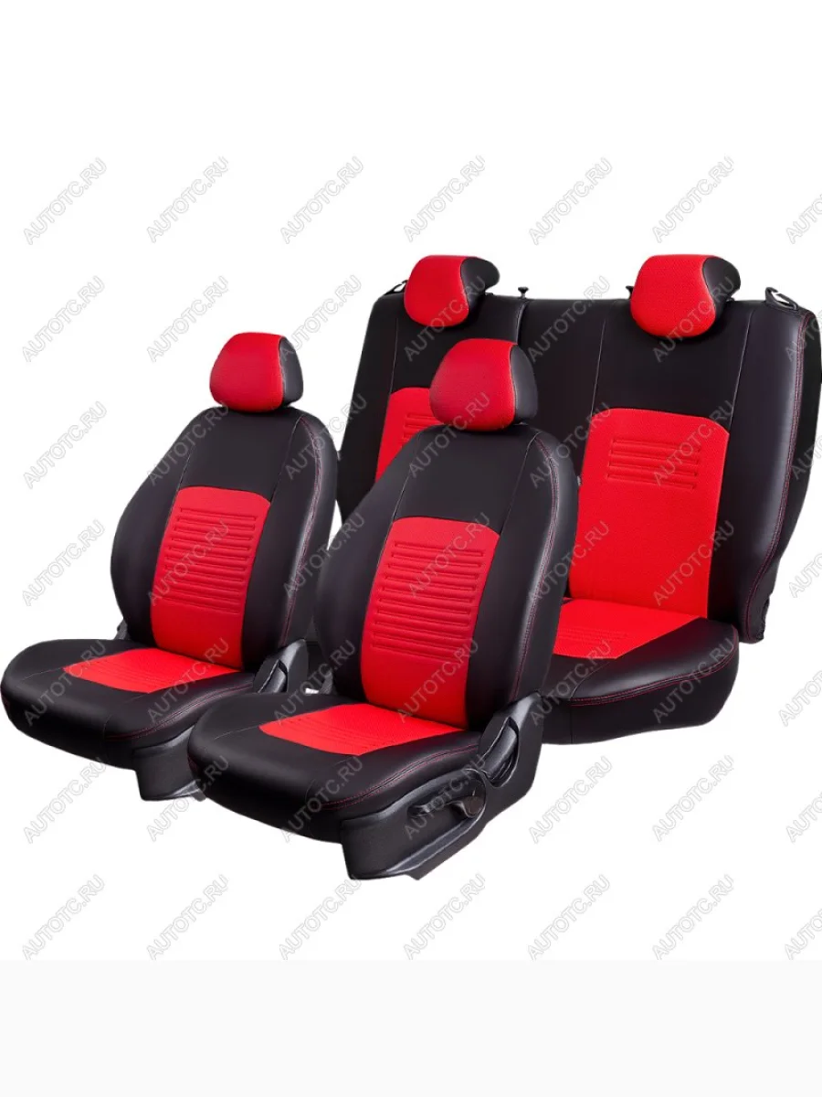 Комплект чехлов для сидений (РЗСиС 60/40, без зад.подголов, Экокожа Илана+Орегон), Lord Autofashion ТУРИН Fiat Albea 170 седан (2002-2012) (Черный, вставка красная, строчка красная)  в Керчи Республика Крым