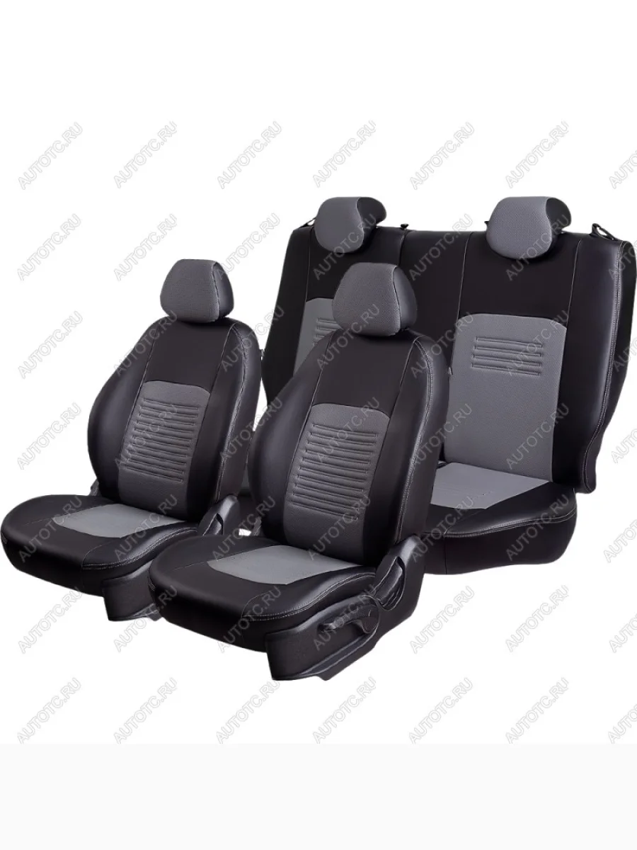 Комплект чехлов для сидений (РЗСиС 60/40, без зад.подголов, Экокожа Илана+Орегон), Lord Autofashion ТУРИН Fiat Albea 170 седан (2002-2012) (Черный, вставка серая, строчка серая)  в Керчи Республика Крым