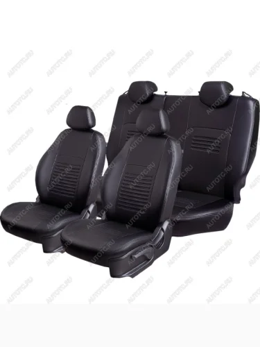 Комплект чехлов для сидений (РЗСиС 60/40, без зад.подголов, Экокожа Илана+Орегон), Lord Autofashion ТУРИН  (Черный, вставка черная, строчка черная) Fiat Albea 170 седан (2002-2012)