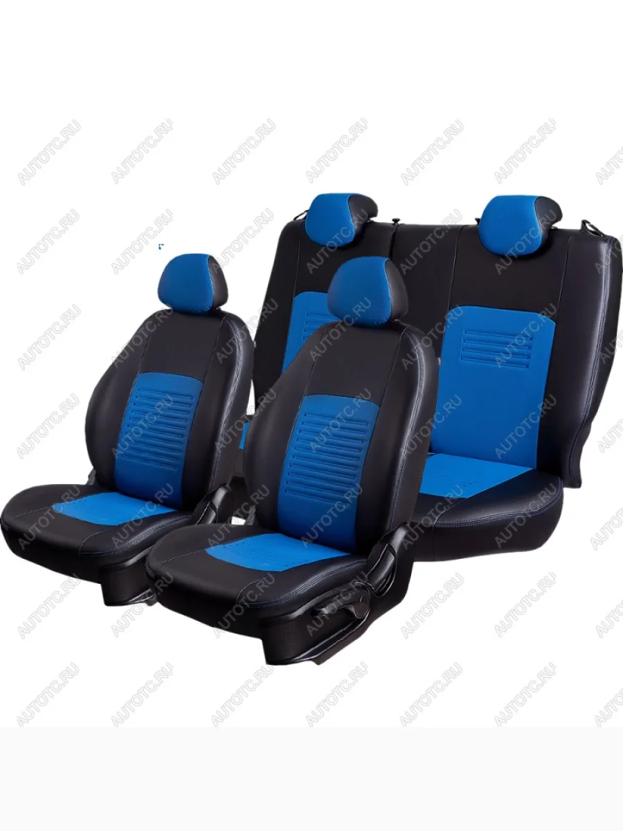 Комплект чехлов для сидений (РЗСиС 60/40, 3Г, Экокожа Илана+Орегон) Lord Autofashion ТУРИН Ford EcoSport дорестайлинг (2013-2019) (Черный, вставка синяя, строчка синяя)  в Перми Пермском крае