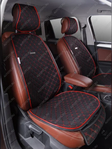 Накидка на сиденье (Super-J Flax лён) Автопилот (черный/строчка красная) 