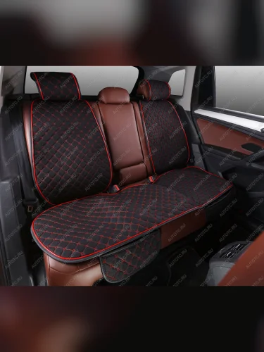 Накидка на сиденье (на весь салон Super-J Flax Plus лён) Автопилот (черный/строчка красная) 