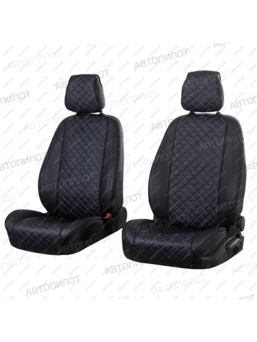 Накидка на сиденье (Экокожа Ромб-Модель №2 шир. сиденье экокожа) Автопилот (черный/строчка синяя) 