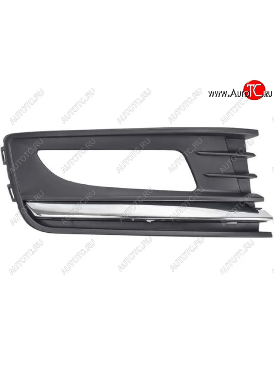 Правая вставка переднего бампера (с отверстием под ПТФ, пр-во Китай) BODYPARTS Volkswagen Polo Mk5 6R,6C,61 седан рестайлинг (2015-2020) (молдинг хром)  в Перми Пермском крае