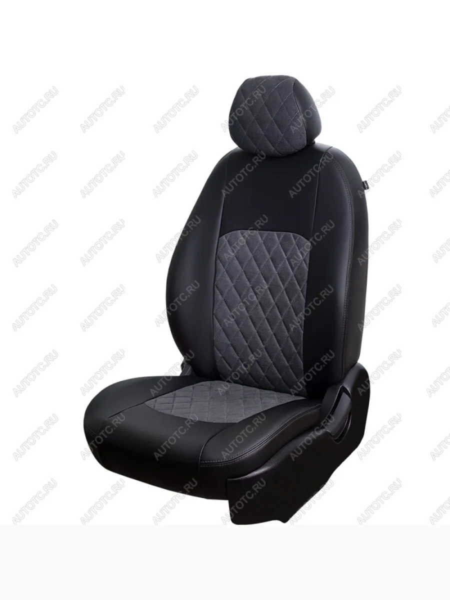 Комплект чехлов для сидений (РЗС 60/40 2П Илана+Орегон) ТУРИН ст РОМБ Lord Autofashion Geely MK (2006-2015) (черный, вставка черная+серая, строчка серая)  в Воронеже Воронежской области