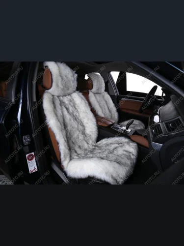 Накидка на сиденье (длинный ворс искусственный мех) Автопилот (пестрый/белый+белый) 